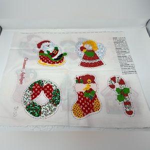 Vintage Cranston Print Works Co Christmas Appliques Santa Snowman Angel Wreath